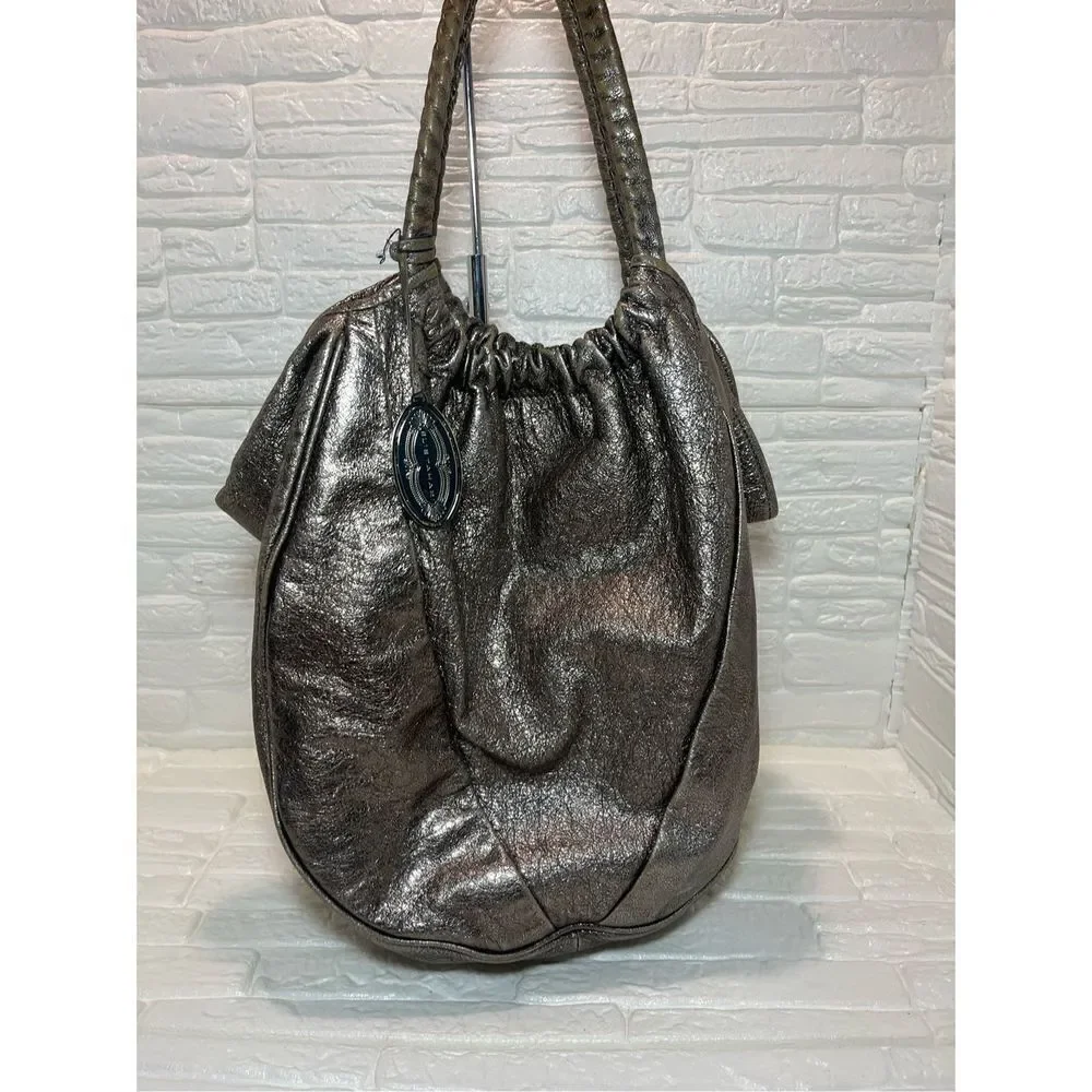 ELIE TAHARI Genuine Leather Metallic Gold HOBO Shoulder Bag Purse